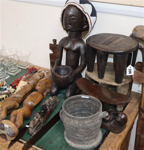 A quantity of African carvings, beadwork, etc.